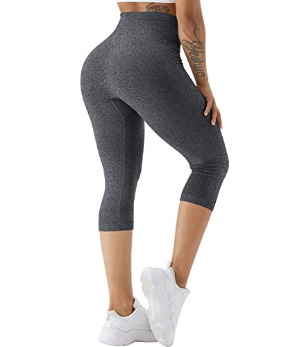 OUDOTA Sporthose Damen 3/4 Kurze Leggings Kurz Radlerhose Shorts Hohe Taille Sport Gym für Capri Leggins Yogahose Blickdicht Laufhose Fitness Workout Radfahren Training Sportleggins Dunkelgrau M von OUDOTA