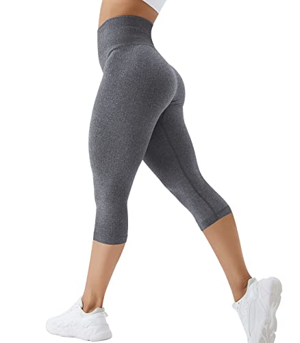 OUDOTA Sporthose Damen 3/4 Kurze Leggings Kurz Radlerhose Shorts Hohe Taille Sport Gym für Capri Leggins Yogahose Blickdicht Laufhose Fitness Workout Radfahren Training Sportleggins Dunkelgrau S von OUDOTA