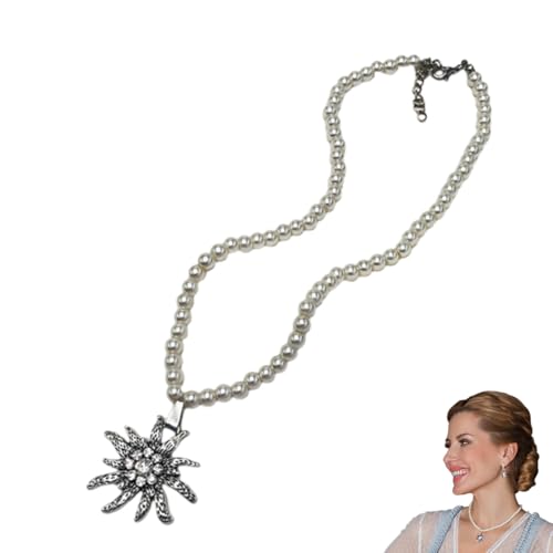 OUDQFCJ 1 PCS Trachtenkette Edelweiss Kristallstein - Trachten Perlenkette - Halskette Dirndl & Lederhose von OUDQFCJ