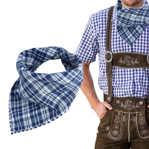 OUDQFCJ 1 PCS Trachtentuch, für Oktoberfest & Trachten Party (Blau), kariert, verwendbar als Halstuch, Kopftuch oder Armtuch von OUDQFCJ