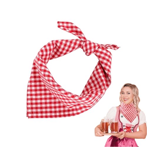 OUDQFCJ 1 PCS Trachtentuch, kariert, verwendbar als Halstuch, Kopftuch oder Armtuch, für Oktoberfest & Trachten Party (Rot) von OUDQFCJ