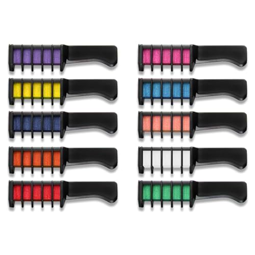OUDQFCJ 10 Auswaschbare Farben Temporäre Haarkreide Kamm Haar Kreide für Mädchen und Kinder Ideal für Halloween Weihnachten Geburtstage Farbenfroh von OUDQFCJ