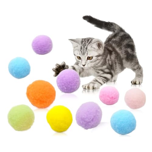 OUDQFCJ 10 Stück Filzbälle für Katzen Natürliches Katzenspielzeug aus reiner Wolle Handgefertigte Spielbälle in Viele Farben von OUDQFCJ