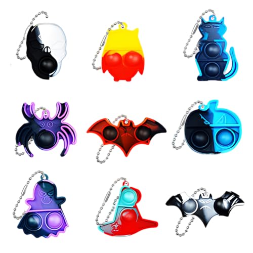 OUDQFCJ 10 Stück Mini Silikon Schlüsselanhänger Toys, Anti Stress Sensorik Pop Push It Fidget Spielzeug für Kinder Erwachsene Halloween-Spielzeug Halloween-Partyartikel von OUDQFCJ