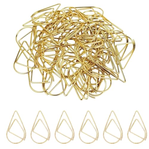 OUDQFCJ 100 Stück Büroklammern Gold in Tropfenform kleine Papierklammern Metall Lesezeichen für Büro Schule und Dokumente 25mm von OUDQFCJ