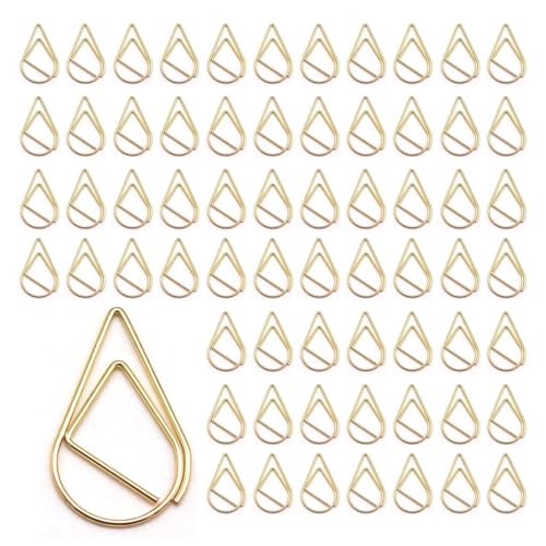 OUDQFCJ 100 Stück Büroklammern Metall Kleine Büroklammern Motiv Papierklammern Wasser Tropfenform für Buch Poster Papier (Gold) von OUDQFCJ