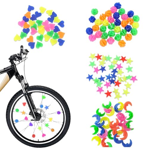 OUDQFCJ 144 Stück Fahrradspeichen-Dekorationen Speichenklicker Kinderfahrrad Leuchtendes Speichenreflektoren Kinder Fahrrad Zubehör Reflektierende Speichenperlen (Bunten) von OUDQFCJ