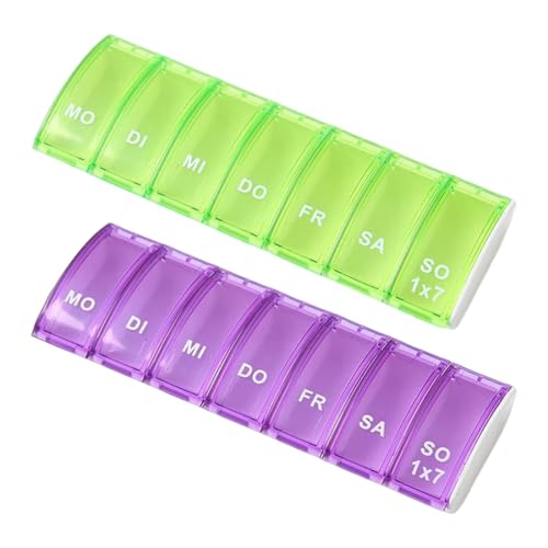 OUDQFCJ 2 PCS 7-Tage-Tablettenboxen, deutsche Tablettenboxen, Tablettenbox-Organizer, wöchentliche Tablettenboxen (Grün und Lila) von OUDQFCJ