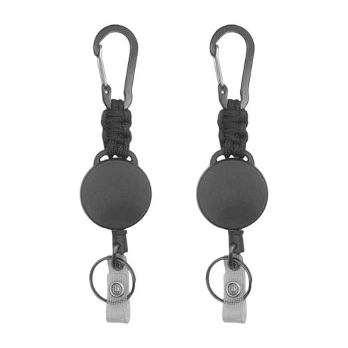 OUDQFCJ 2 PCS Retractable Lanyard JoJo Keychain with Retractable Badge Holder, Carabiner Keyring for Keys, Card Holders, and Belt Clip (60cm Retractable Steel Cable) (Black) von OUDQFCJ