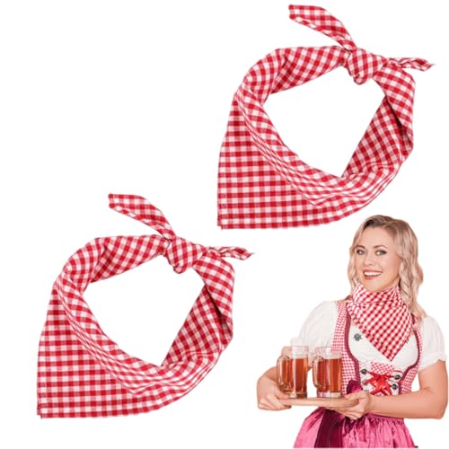 OUDQFCJ 2 PCS Trachtentuch, verwendbar als Halstuch, Kopftuch oder Armtuch, kariert, für Oktoberfest & Trachten Party (Rot) von OUDQFCJ