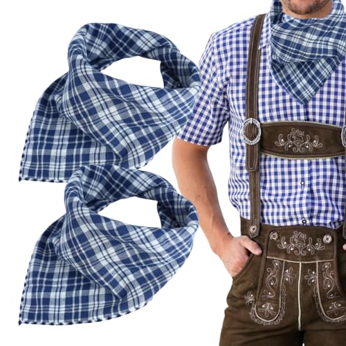 OUDQFCJ 2 PCS Trachtentuch, verwendbar als Halstuch, für Oktoberfest & Trachten Party (Blau), kariert, Kopftuch oder Armtuch von OUDQFCJ