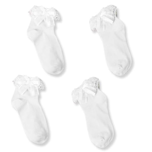 OUDQFCJ 2 Paar Mädchen rüschen socken weiße socken mit rüschen Spitzen Baumwolle Kawaii Süße Prinzessin Söckchen Rüschensocken für Frauen Mädchen Kostüm von OUDQFCJ