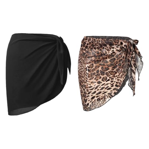 OUDQFCJ 2-Piece Oversized Chiffon Women's Beach Wrap Sarong Beach Dress (Black/Leopard Print) von OUDQFCJ