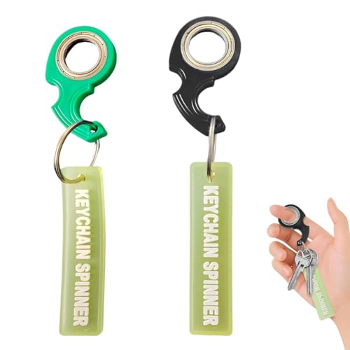 OUDQFCJ 2 Stück Schlüsselanhänger Spinner Keyring Tragbar Finger Spinner Schlüsselanhänger Ring Spielzeug für Fingertraining, Kinder und Erwachsene Angstlinderung Schlüssel-Spinner (Schwarz/Grün) von OUDQFCJ