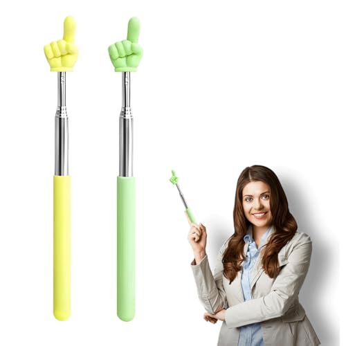 OUDQFCJ 2 Stück Teleskop Lehrer Zeiger, Mini Ausziehbarer Finger Zeigestock, Verlängerbarer Handzeiger für Klassenzimmer, Grundschule/Kindergarten (Bis 68 cm) (Grün, Gelb) von OUDQFCJ