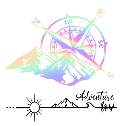 OUDQFCJ 2 pcs Adventure Aufkleber Auto Kompass Sticker Reflektierende Autoaufkleber Scheibenaufkleber für Wohnmobil Wohnwagen Wand Fenster Motorrad Koffer Fahrrad von OUDQFCJ