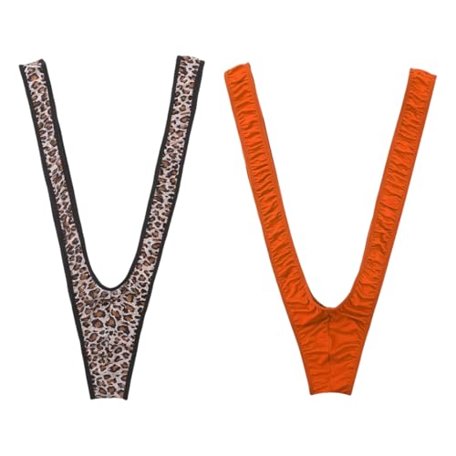 OUDQFCJ 2 pcs Lustiger Borat Herren String Mankini Schwimmen Unterwäsche Weihnachten V Form Badeanzug（Leopard, Orange） von OUDQFCJ