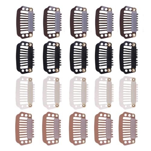 OUDQFCJ 20 Stück Haar Extensions Klips Schwarze Haarclips Haarverlängerung Clips für Extensions Geflochten 6 Zähne U Form Metall Silikon Perücke Haarverlängerung Clip für Frauen Perücken von OUDQFCJ