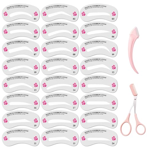 OUDQFCJ 24 StückAugenbrauen Schablone Stempel Set,Mit zwei Augenbrauenformern Augenbrauenstempel Set Multi-Brauen Formen und Formen für faule Menschen zu zeichnen Augenbrauen von OUDQFCJ