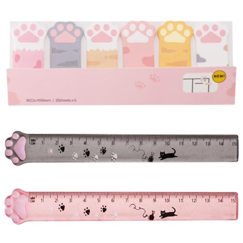 OUDQFCJ 2er-Pack Meow Ruler, Lineal, zum Messen, Unterstreichen und Zeichnen von präzisen Linien, Lineal in Katzenpfotenform, aus Kunststoff (15 cm) von OUDQFCJ