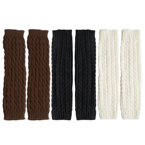 OUDQFCJ 3 Paar Stulpen Damen Trachtenstulpen Set Strick für Dirndl Oktoberfest Zopfmuster Beinstulpen warm Winter von OUDQFCJ