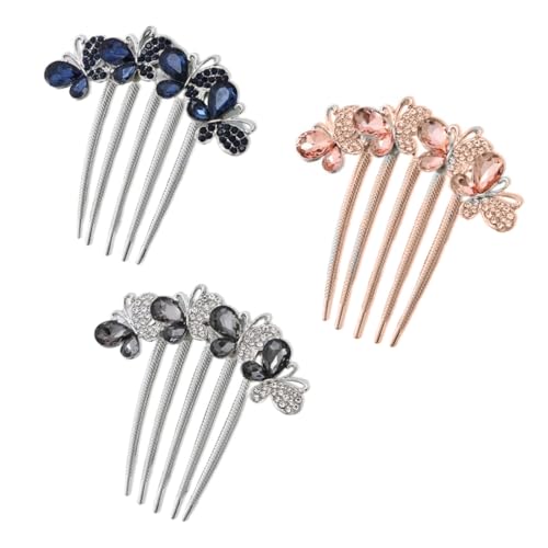 OUDQFCJ 3 Pcs Strass Blumen Haarkamm Braut Haarschmuck Schmetterlinge und Blumen Haar Steckkamm in 3 Farben Haare Seitenkamm für Frauen und Mädchen von OUDQFCJ