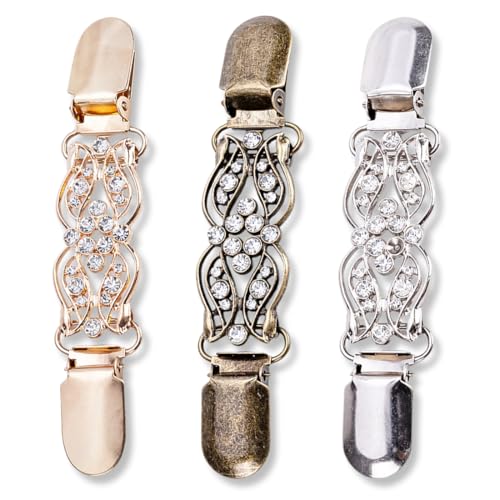 OUDQFCJ 3 Stück Cardigan Clips, Schal-Schnalle aus Zinklegierung Vintage Pullover Clips Kleider Clips Blusen Clips Broschen für Kleidung Strickjacke Clips für Damen und Mädchen (Gold, Silber) von OUDQFCJ