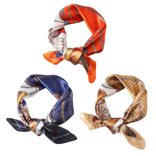 OUDQFCJ 3 Stück Große Quadratische Schals für Damen Seide Kopftuch Bandanas Haartuch Halstuch Haarschmuck von OUDQFCJ