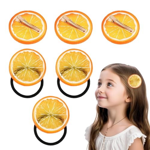 OUDQFCJ 3 Stücke Haarspangen Orange Haarklammern + 3Orangenscheiben Elastische Haargummi Mädchen Damen Süß Obst Haar Accessoires für Fasching Karneval Party von OUDQFCJ