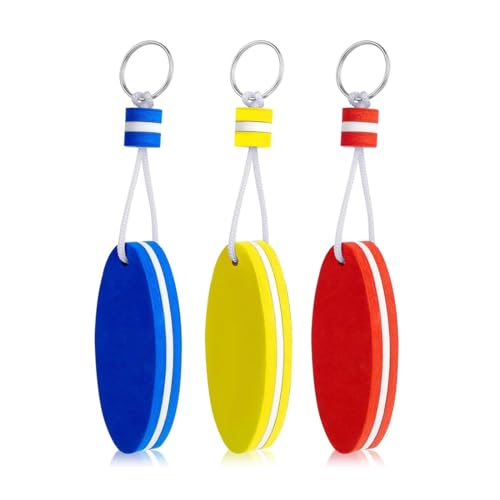 OUDQFCJ 3 pcs schwimmende Schlüsselanhänger, Wasser schwimmende Schlüsselanhänger, Kajakfahren Ozean Bootfahren Schwimmen, Strand Outdoor-Sport (rot, blau, gelb) von OUDQFCJ