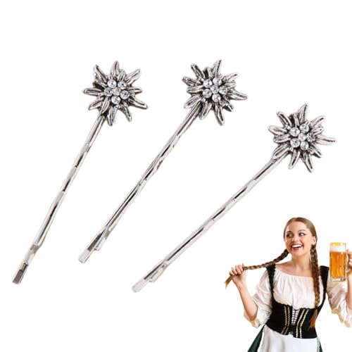 OUDQFCJ 3er-Set Trachten-Haarklammern Strass-Edelweiss (antik-silber-farben),Schneeglöckchen von OUDQFCJ