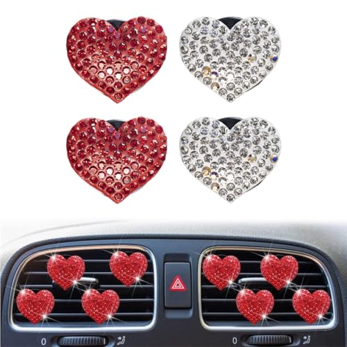 OUDQFCJ 4 Stück Auto Lufterfrischer Clip Aromatherapie Auto Deko Innenraum Clips Bling Strass Car Air Freshener Clips Liebe Herzform Dekoration für Mädchen Frauen (Weiß) von OUDQFCJ