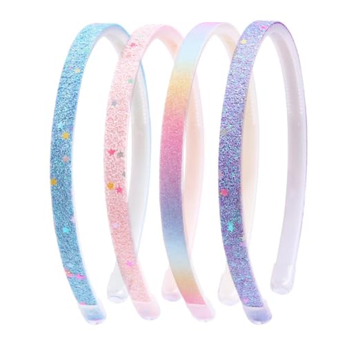 OUDQFCJ 4 Stück Glitzer Haarreifen für Mädchen, Niedliche Rutschfeste Stirnbänder aus Kunststoff mit Zähnen Regenbogen-Bling Süße Harte Haarbänder Haarschmuck für kleine Mädchen von OUDQFCJ