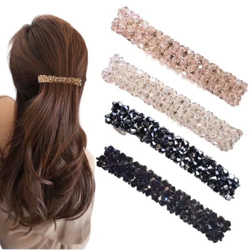 OUDQFCJ 4 Stück Haarspangen Damen Kristallen Haarspangen Mädchen für Dünnes Haar Dickes Haar Rechteckig Französische Automatische Haarspangen Haarnadel Blume Große Haarclips Frauen Haarschmuck von OUDQFCJ