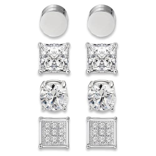 OUDQFCJ 4 pairs Magnetic Ear Studs Fake Earrings Surgical Steel for Men and Women (Silver) von OUDQFCJ