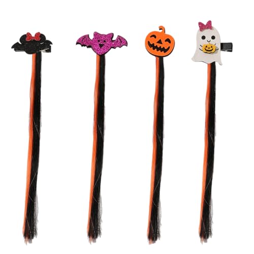 OUDQFCJ 4-teiliges Set, bestehend aus Halloween-Perücken, glatten Perücken mit Haarschmuck für Mädchen, Halloween-Zopfperücken und Haarschmuck für Partys. von OUDQFCJ