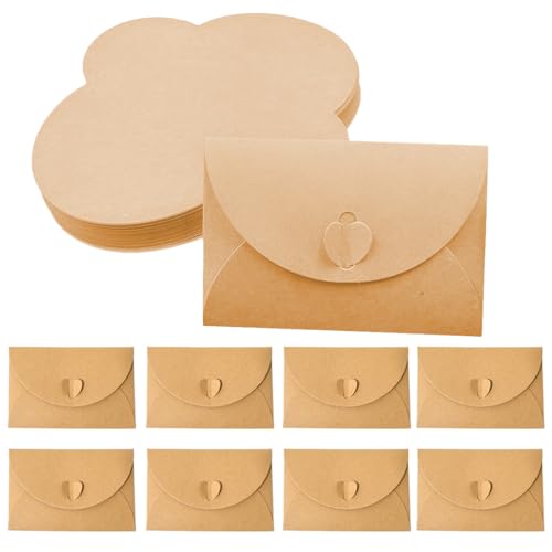 OUDQFCJ 40 Foldable Cards Including Envelopes, Small Envelopes with Heart Closure for Gift Cards DIY (Mini, Kraftpapier) von OUDQFCJ