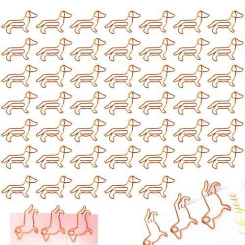 OUDQFCJ 40 Stück Dackel Büroklammern Süße Geschenke für Hundeliebhaber Lustiger Bürobedarf Dachshund Motiv Lesezeichen Metall für Büro und Schule Orange von OUDQFCJ