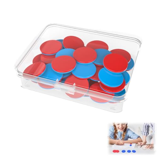 OUDQFCJ 50 Stück Wendeplättchen Plastik Mathe Rechenhilfe Zählchips für Grundschule Rechenaufgaben (1 Kunststoff Boxen Satz) Rot Blau von OUDQFCJ