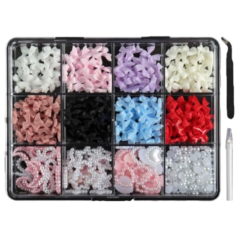 OUDQFCJ 500 Pcs 3D Nail Charms, Bow Nail Art Decorations with Application Tool, DIY Nail Accessories for Women and Girls von OUDQFCJ