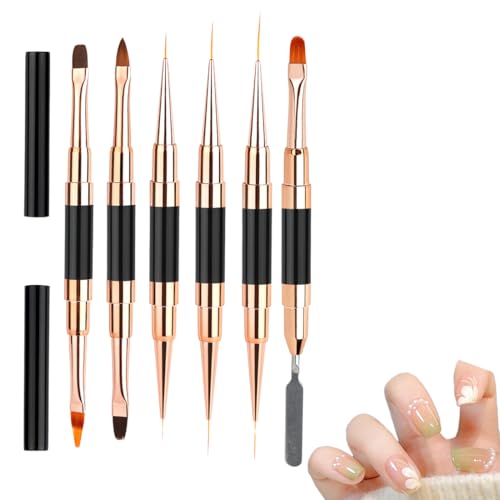 OUDQFCJ 6 Stück Nagel Art Acryl Pinsel Set, Doppelseitige Nailart Pinsel, Nagel Detail Malpinsel, Nageldesign für Lange Linien, Gel Nagellack, Zuhause Salon DIY Nagelkunst Nagelpinsel von OUDQFCJ