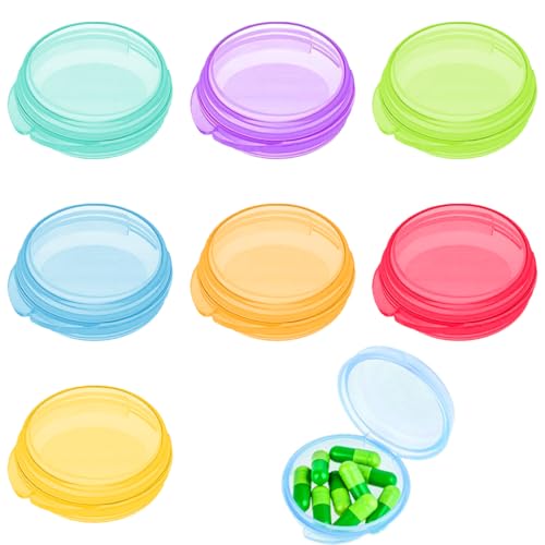 OUDQFCJ 7 Stück Kleine Pillen-Organizer-Box Tragbar Mini-Reise-Pillenetui Medikamenten-Organizer Vitaminbehälter für Reisen im Freien (Runder) (Transparenter) von OUDQFCJ