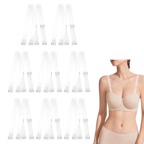 OUDQFCJ 8 Paar Unsichtbare Leicht Verstellbare BH Träger für Frauen Trägerlose BHS und Schulterfrei Oberteile (Transparent/Klar) von OUDQFCJ