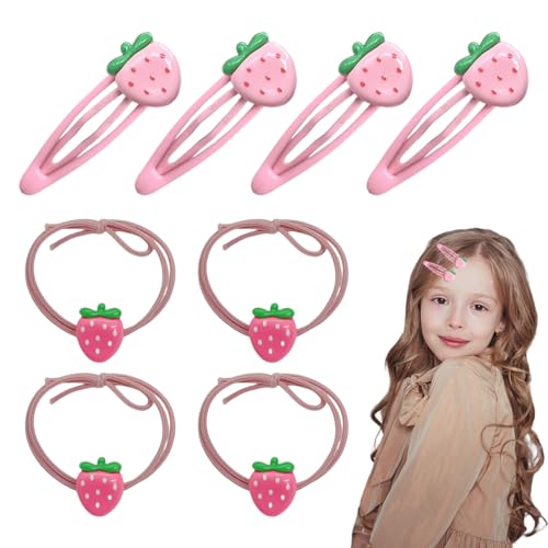 OUDQFCJ 8 Stück Haarschmuck Erdbeer Haarnadel für Kinder Erdbeer Stirnband Pferdeschwanz Haargummi Set niedliche Haarspangen Obst Harz Niedliche Haarspangen Headwear Styling Tools (rosa) von OUDQFCJ