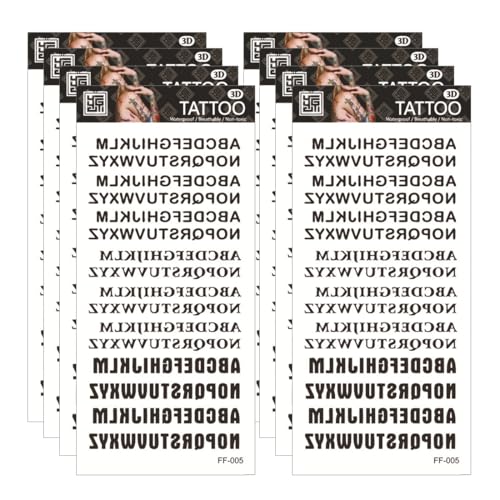 OUDQFCJ 8 Temporäre Tattoos Selbstklebende Fake Buchstaben Aufkleber Wasserfest Schwarz Tattoo Aufkleber DIY Namenstattoo für Frauen Männer von OUDQFCJ