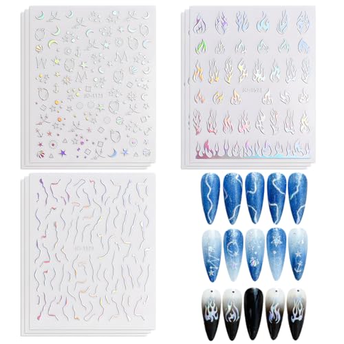 OUDQFCJ 9 pcs Nagelsticker Aurora Nail Art Sticker Selbstklebend Nagelaufkleber Holografisch Dekoration Nageldesign Zubehör von OUDQFCJ