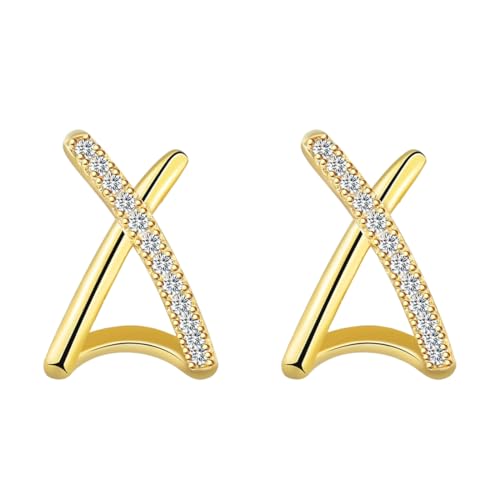 OUDQFCJ Diamday Ohrstecker Gold Ohrringe Damen CZ Kleine Ohrstecker X form Hypoallergen Minimalistisch Ohrringe Ohrstecker Schmuck Geschenke von OUDQFCJ
