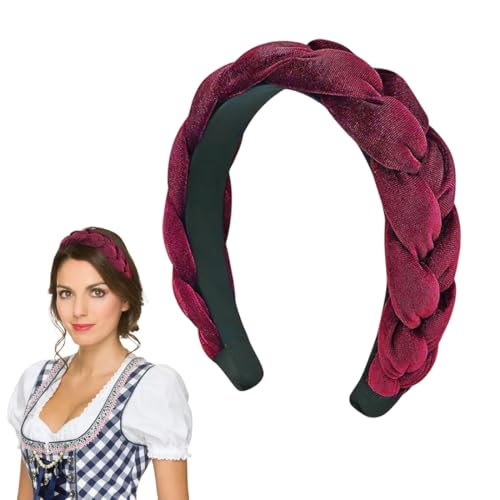 OUDQFCJ Dirndl Haarschmuck Trachten Haarreif Geflochten Samt Stirnband Dunkelrot Wiesn Accessoires Kopfschmuck für Damen Mädchen von OUDQFCJ