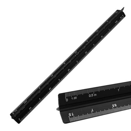 OUDQFCJ Dreikantmaßstab Aluminium-Lineal Architektur-Lineal Metrisch für Architekten Studenten Zeichner und Ingenieure 30cm Schwarz von OUDQFCJ