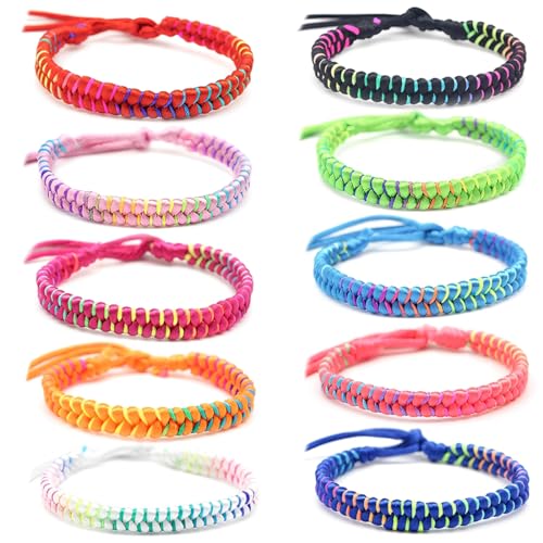 OUDQFCJ Freundschaftsarmbänder Handgefertigt, Verstellbare Gewebte Armbänder für Damen Herren Kinder, Geflochtenes Stoffarmband Fußkettchen Bunt 10 Farben von OUDQFCJ